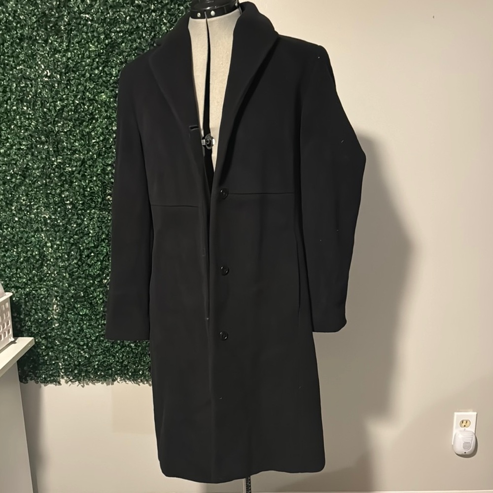 Anne Klein Black Trench Coat Classic Wool Blend